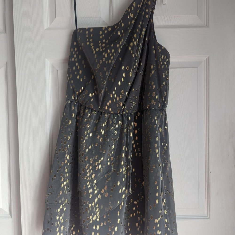 BCBGeneration Gray and Gold One Shoulder Dress - Size 12
